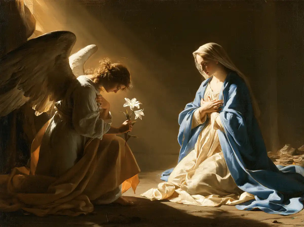 The Annunciation - Mary Kneeling before Gabriel - Christian artwork collection