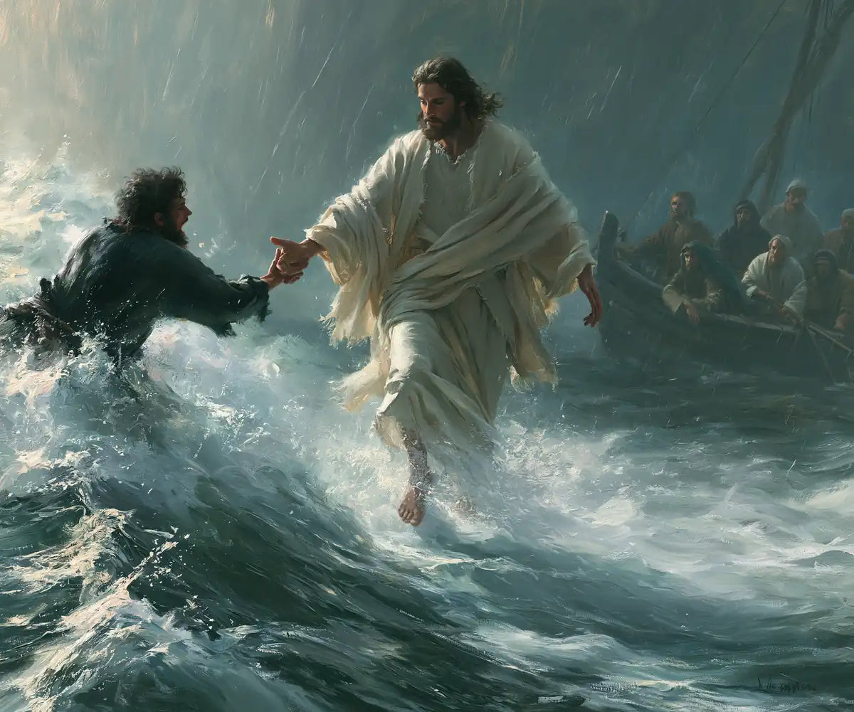 Jesus Walking on Water - Jesus Saves Peter - Christian artwork collection