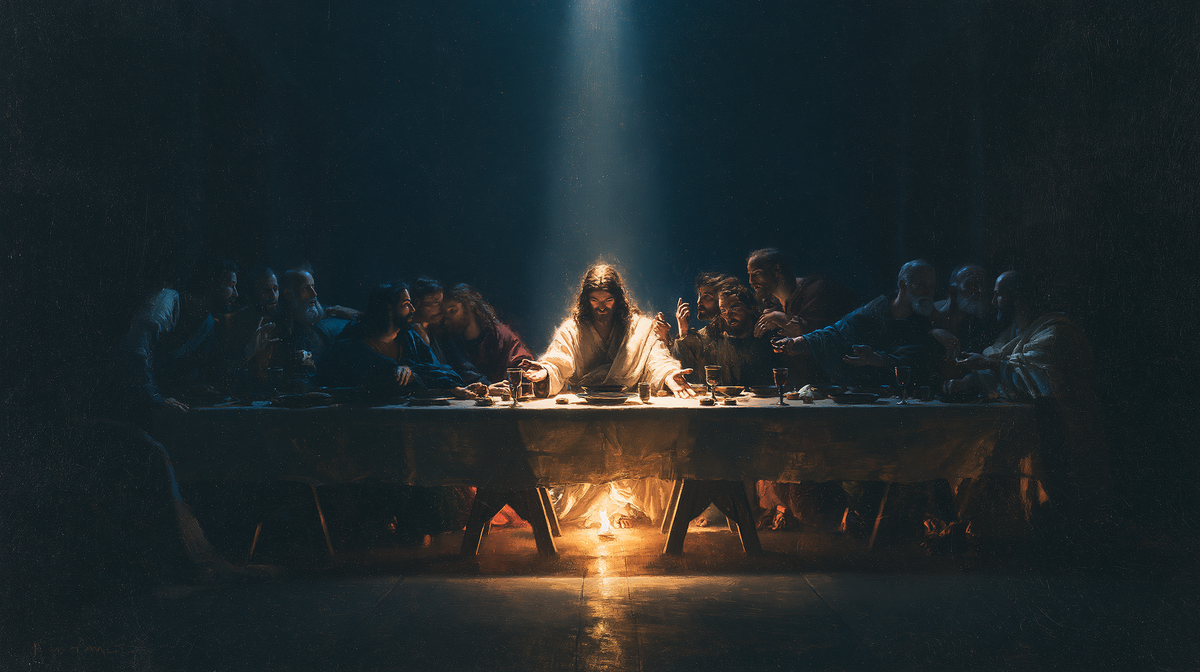 Christian work landscape - The Last Supper - Light-dark midnight blue - Alpha Christian Art