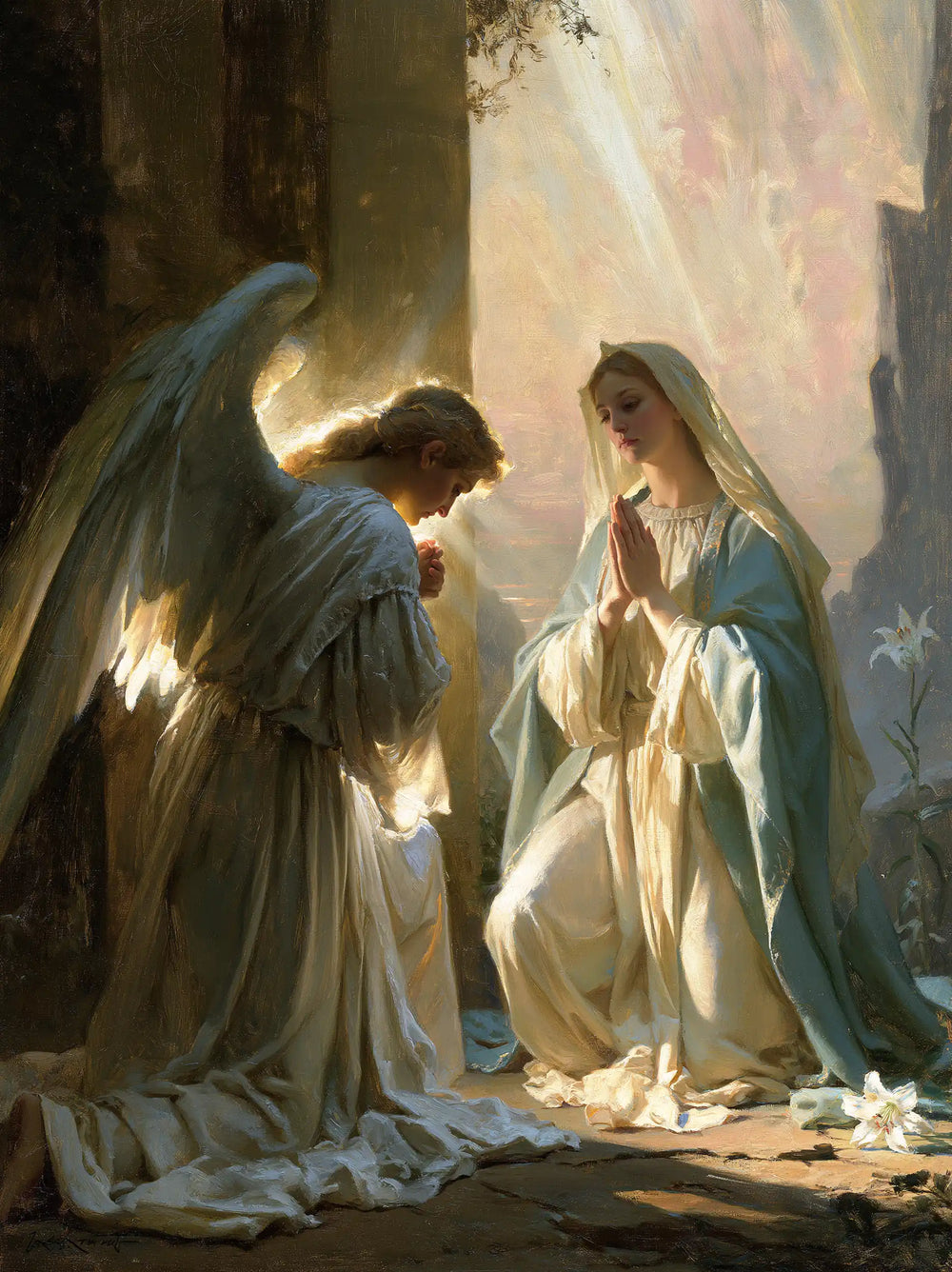 the Annunciation at dawn in The Annunciation at Dawn style, portrait Christian artwork no. 10