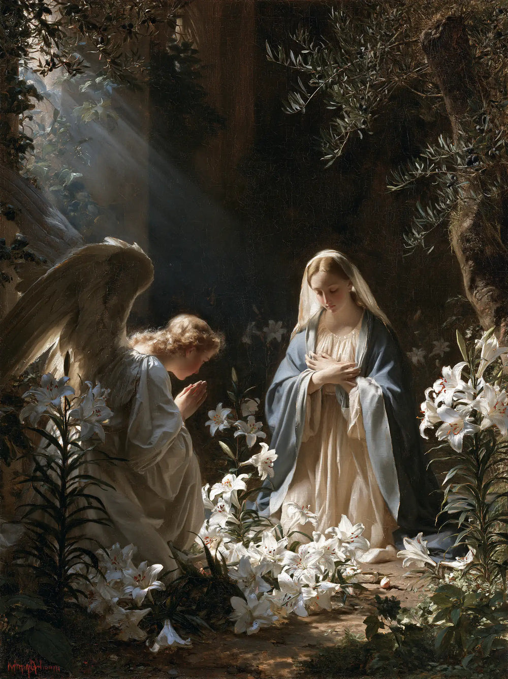 the Annunciation in a garden in The Annunciation in the Garden style, portrait Christian artwork no. 11