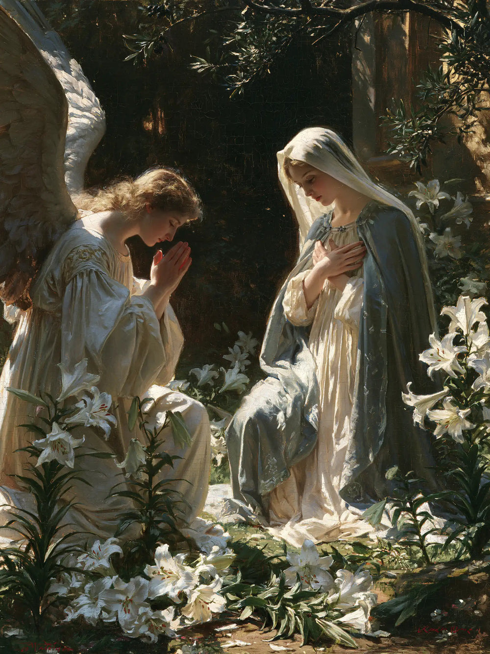 the Annunciation in a garden in The Annunciation in the Garden style, portrait Christian artwork no. 13