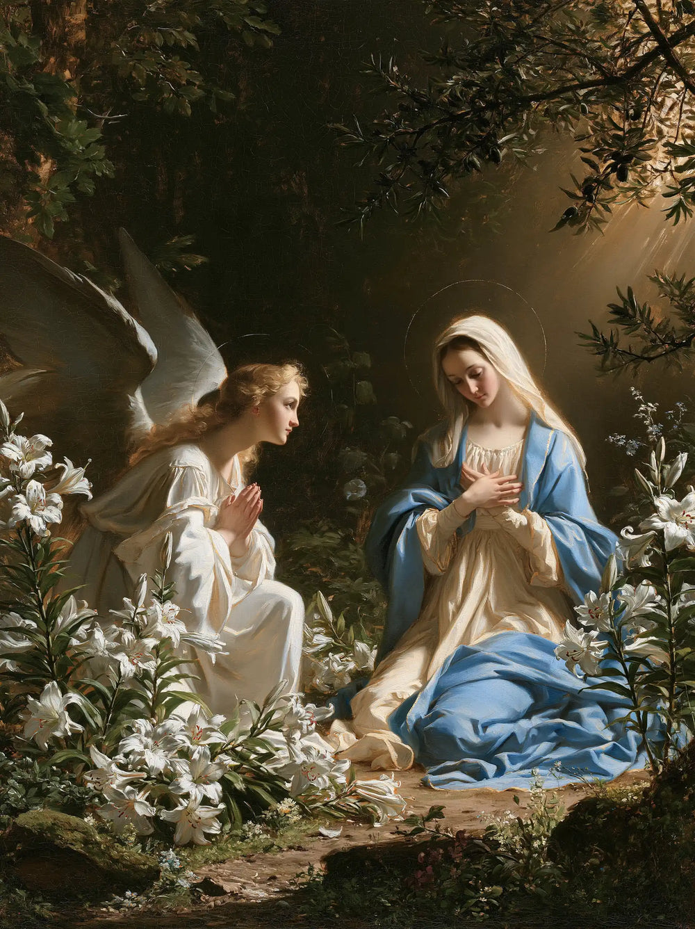 the Annunciation in a garden in The Annunciation in the Garden style, portrait Christian artwork no. 18