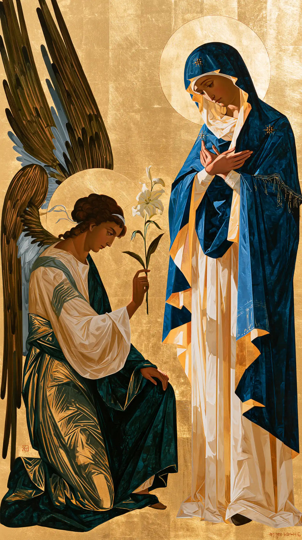 the Annunciation in a contemporary Byzantine icon in Contemporary Byzantine style, portrait Christian artwork no. 8