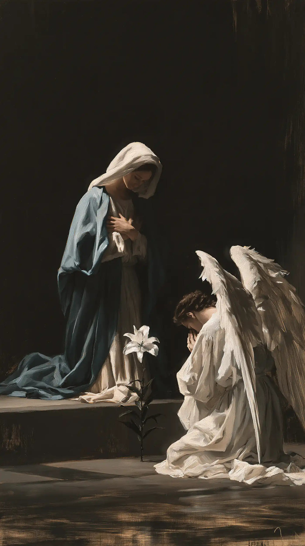 the Annunciation in a minimalist composition in Contemporary Minimalism style, portrait Christian artwork no. 5