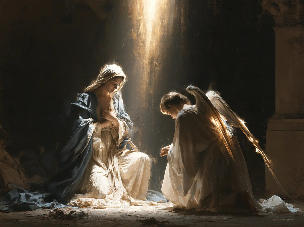 divine light descending upon Mary at the Annunciation in Divine Light Descending upon Mary style, landscape Christian artwork no. 7
