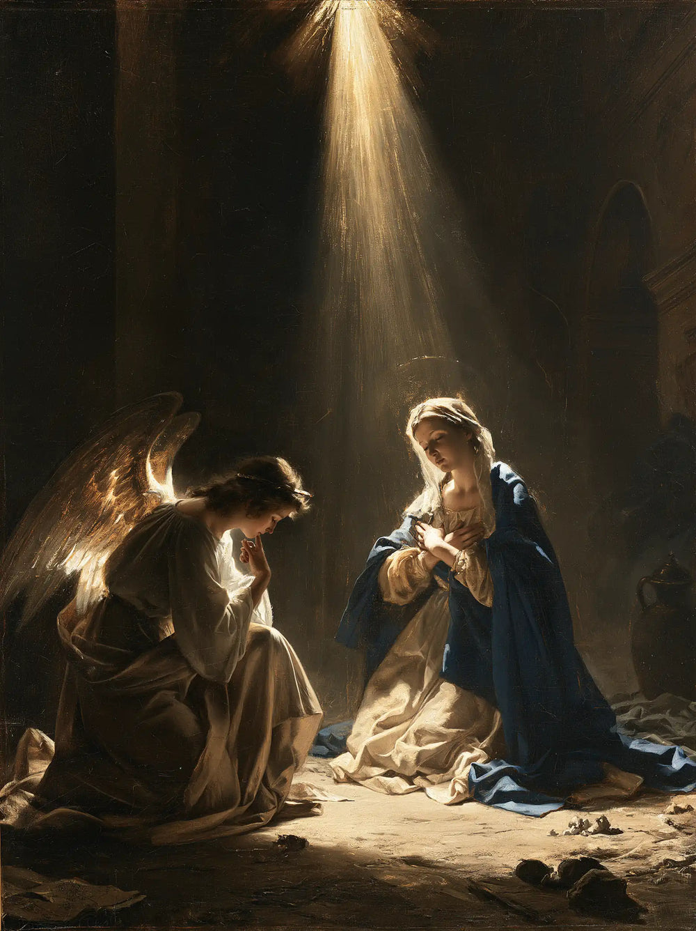 divine light descending upon Mary at the Annunciation in Divine Light Descending upon Mary style, portrait Christian artwork no. 16