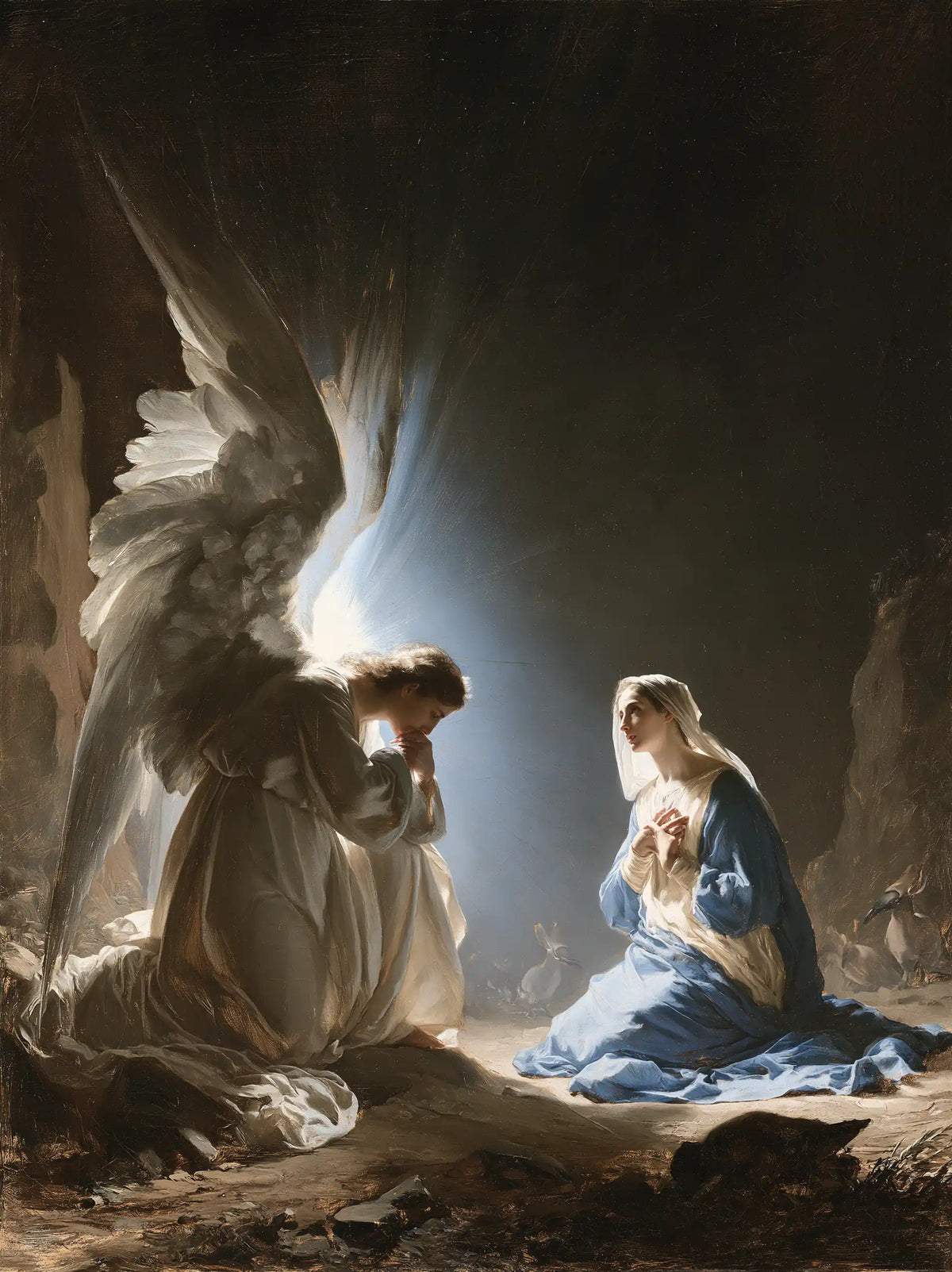 Gabriel in radiant light at the Annunciation in Gabriel in Radiant Light style, portrait Christian artwork no. 17