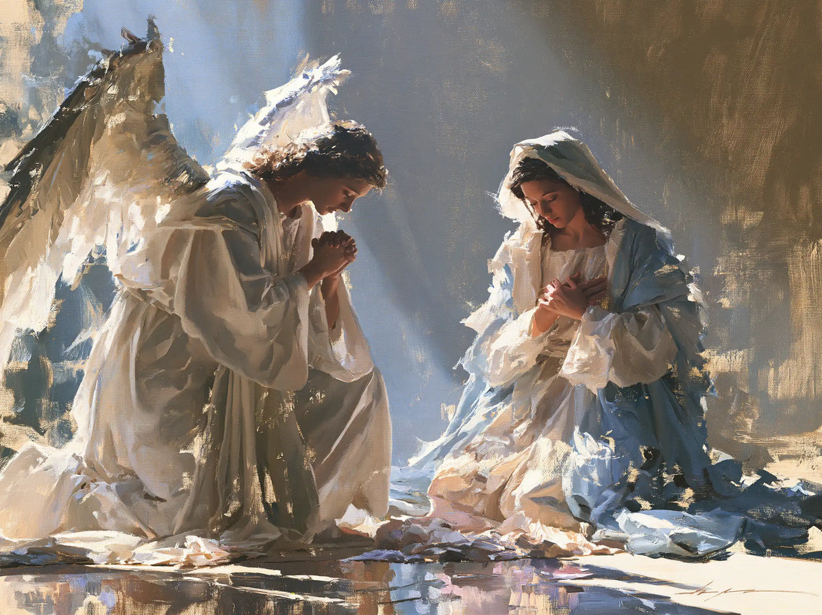 the Annunciation in an impressionist atmosphere in Impressionist style, landscape Christian artwork no. 2