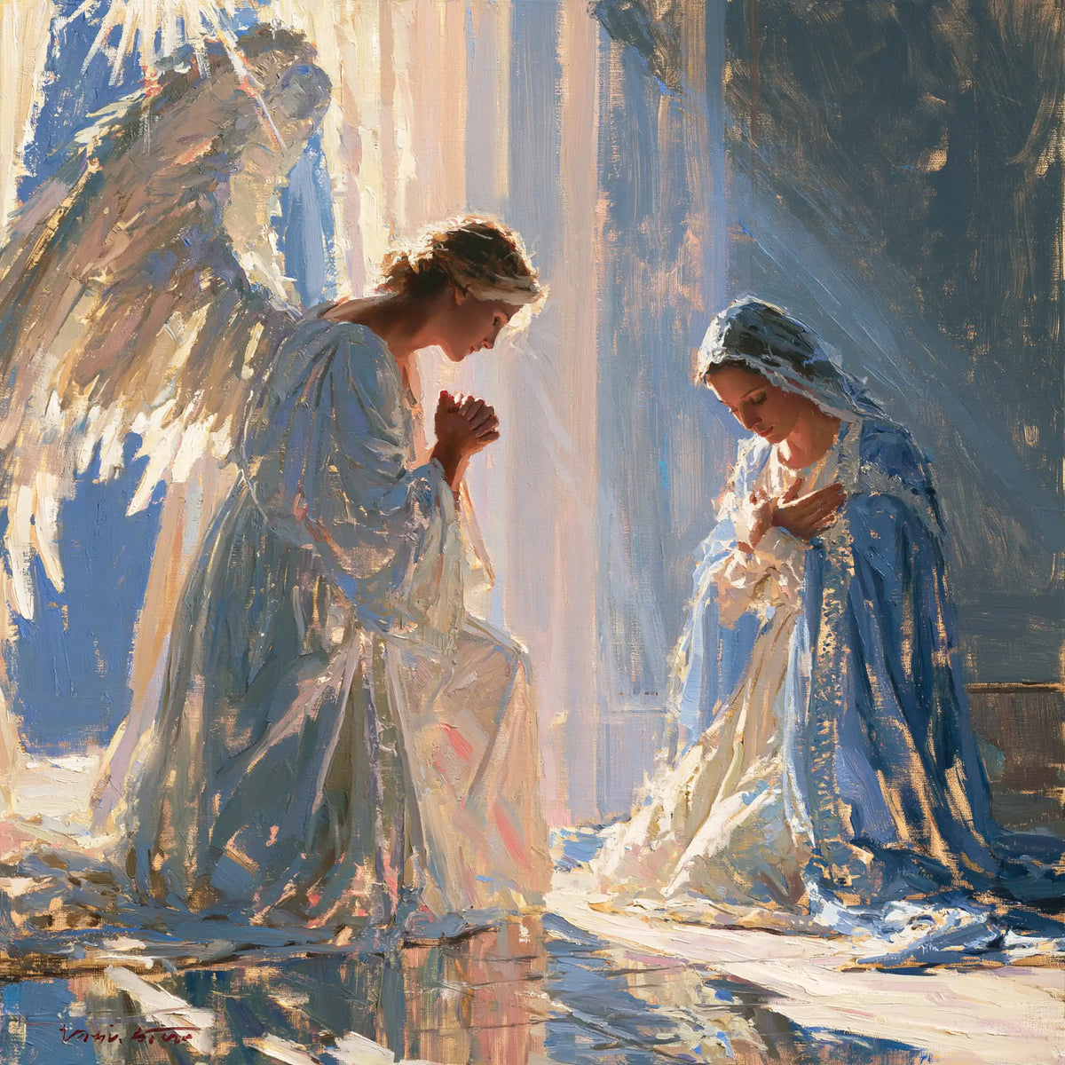 the Annunciation in an impressionist atmosphere in Impressionist style, square Christian artwork no. 1