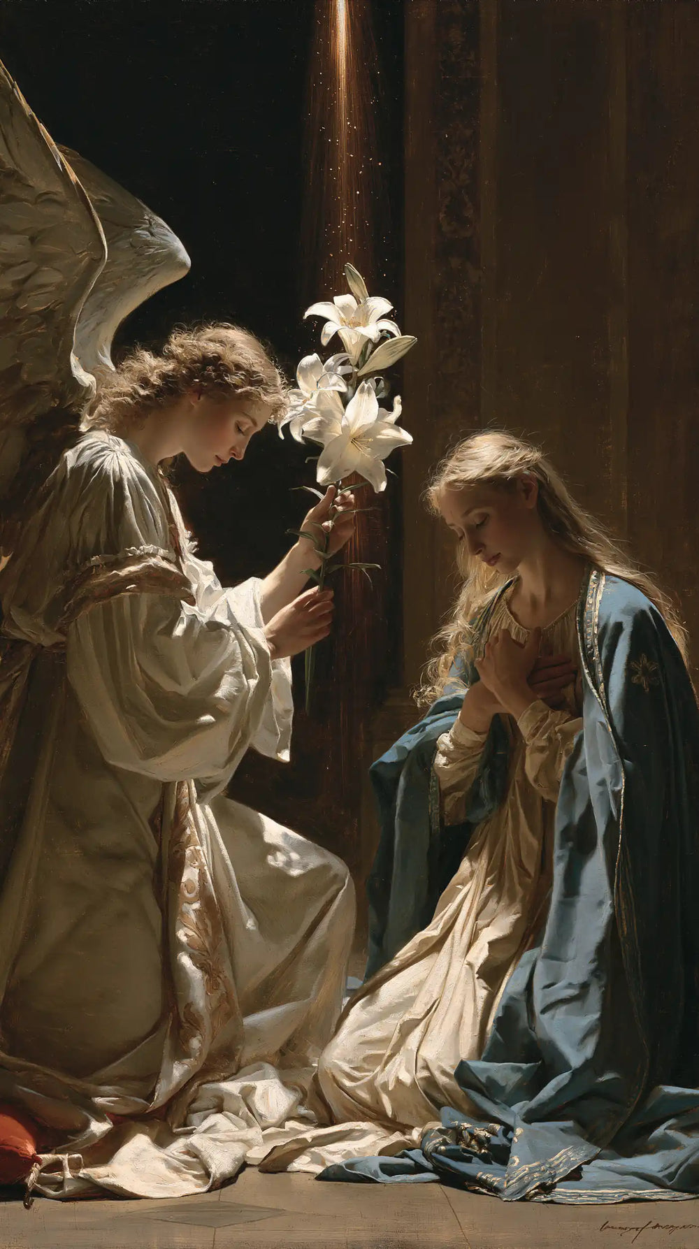 the Annunciation with the white lily as a central symbol in The White Lily as Symbol style, portrait Christian artwork no. 9
