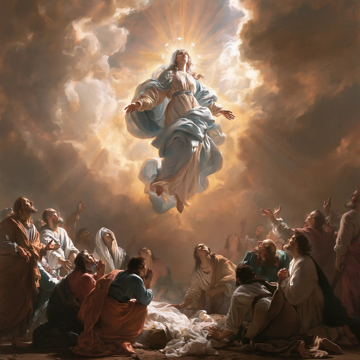 The Assumption of Mary — Blue Folds Above the Waiting