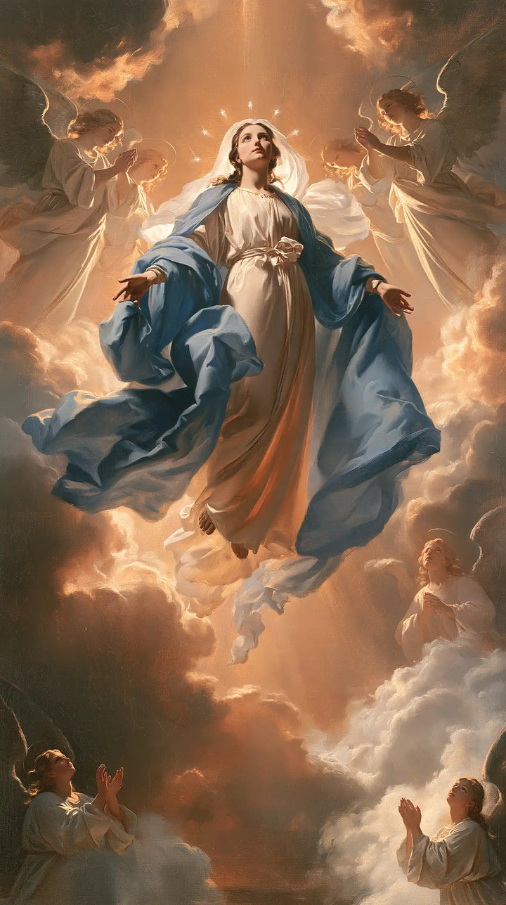 The Assumption of Mary — The Open Veil in Copper Dawn