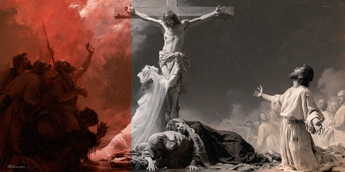 The Crucifixion — Calvary between Red and Ash