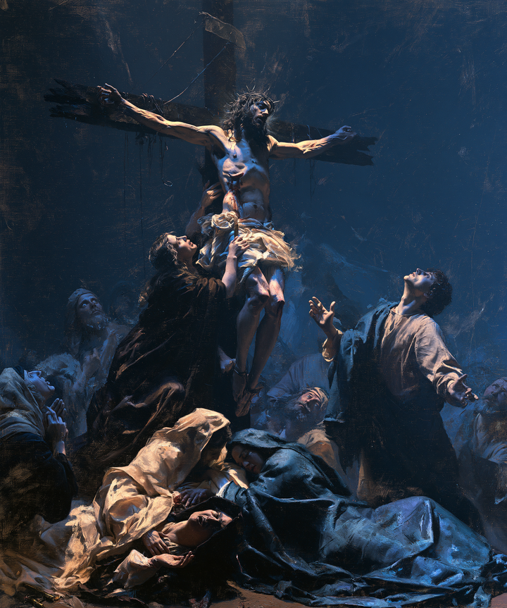 The Crucifixion — Calvary Immersed in Blue