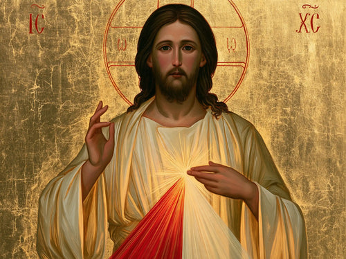 Divine Mercy Jesus in a contemporary Byzantine icon in Contemporary Byzantine style, landscape Christian artwork no. 2