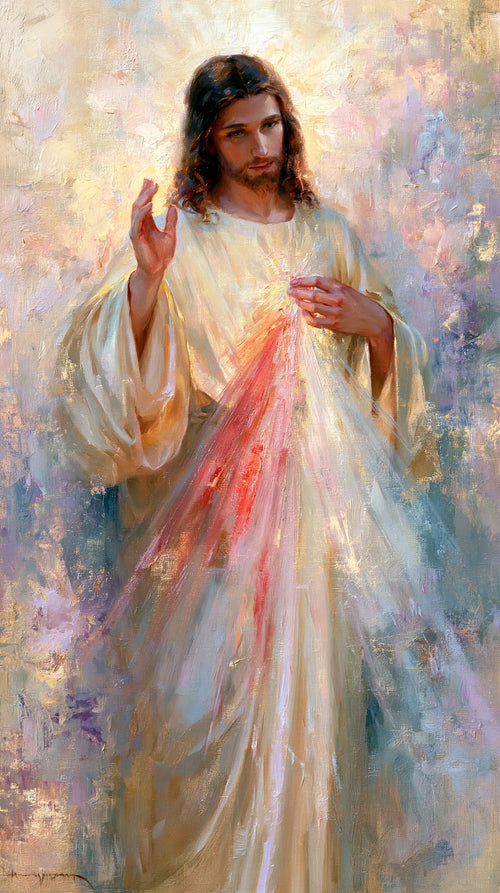 Divine Mercy Jesus in an impressionist atmosphere in Impressionist style, portrait Christian artwork no. 4