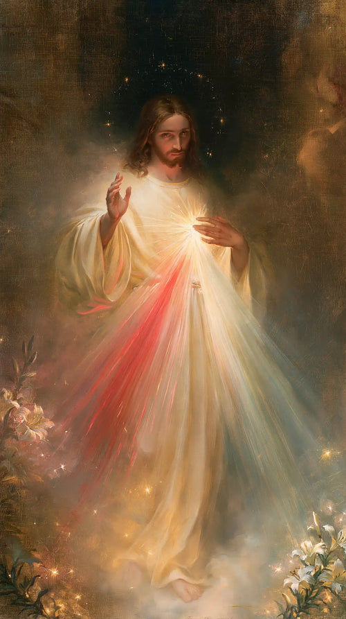 Divine Mercy Jesus in a symbolist composition in Symbolist style, portrait Christian artwork no. 2