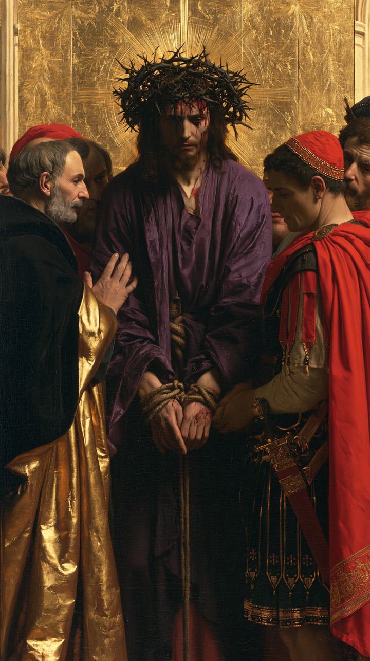 Ecce Homo — Darkened Purple Between Red Cloaks
