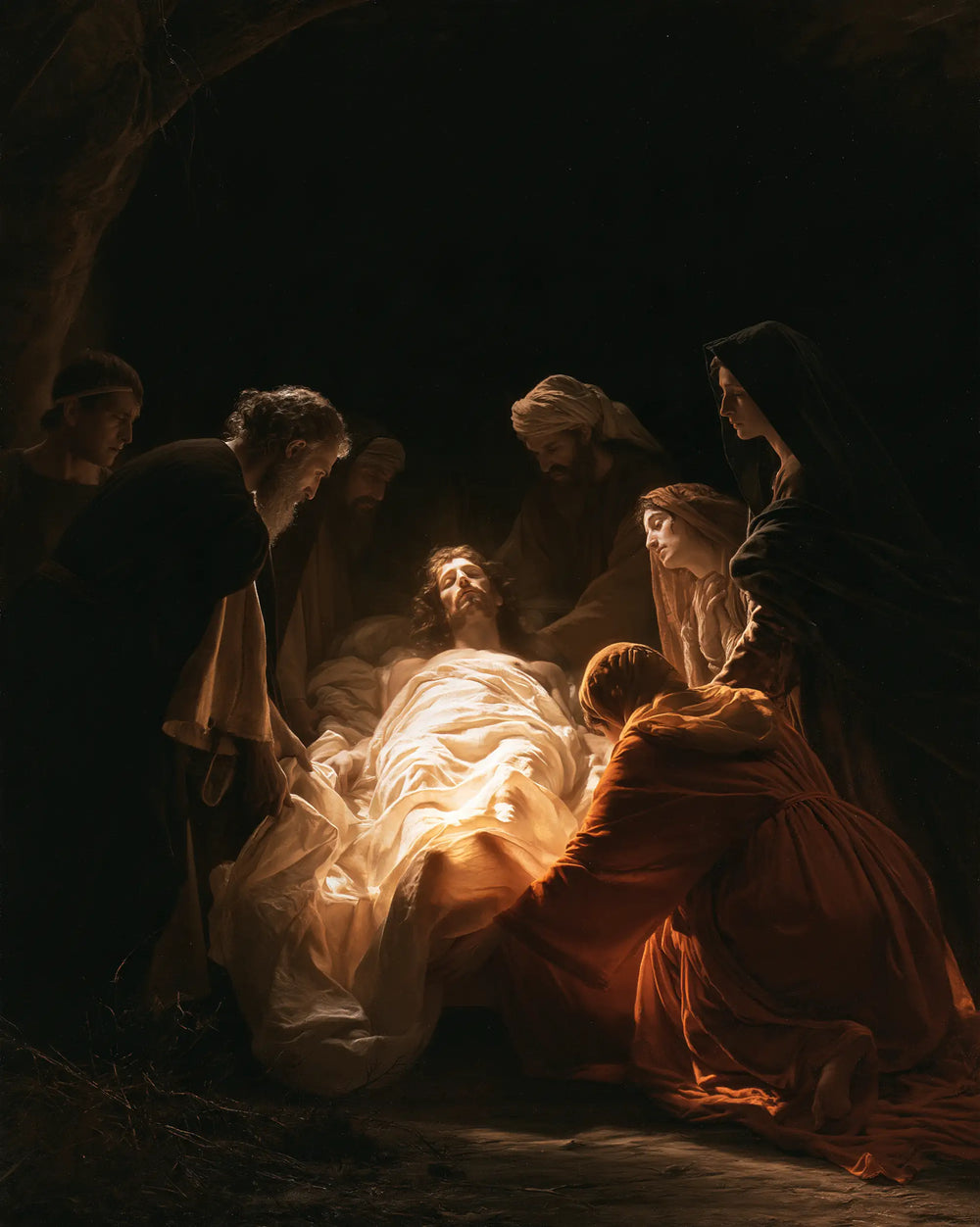 Entombment of Jesus Christ in Divine Light style, portrait Christian artwork no. 21