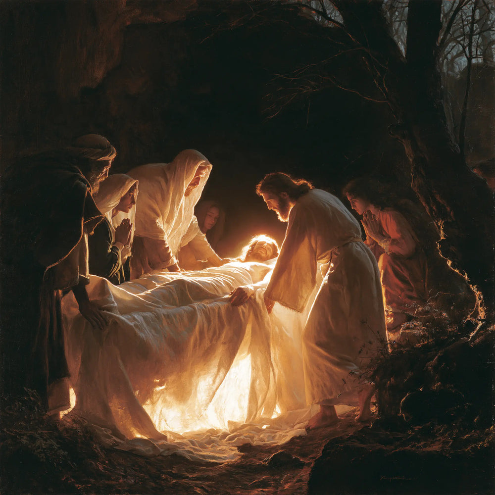 Entombment of Jesus Christ in Divine Light style, square Christian artwork no. 1