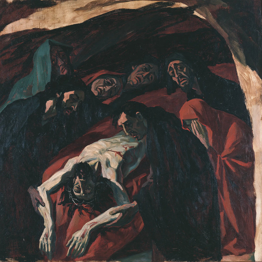 Entombment of Jesus Christ in Expressionist style, square Christian artwork no. 1
