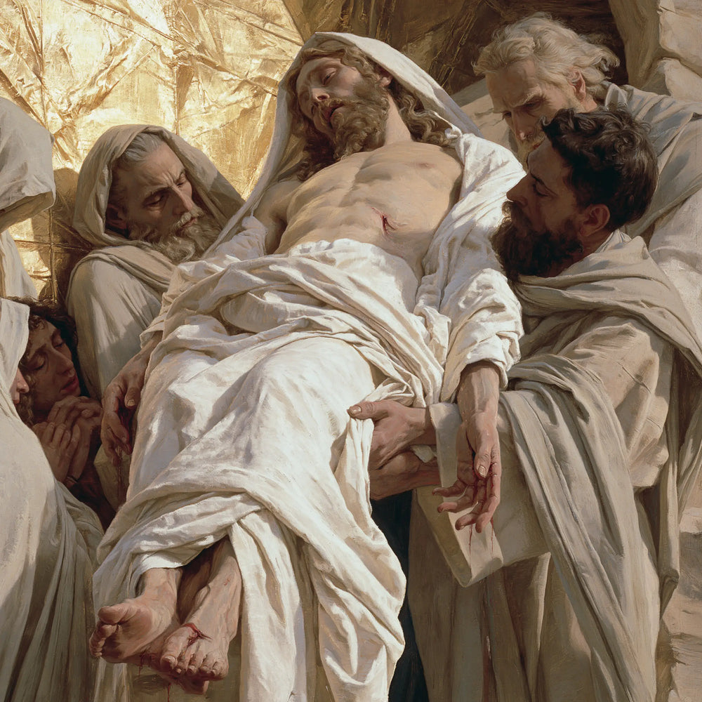 Entombment of Jesus Christ in Sacred Gold style, square Christian artwork no. 2