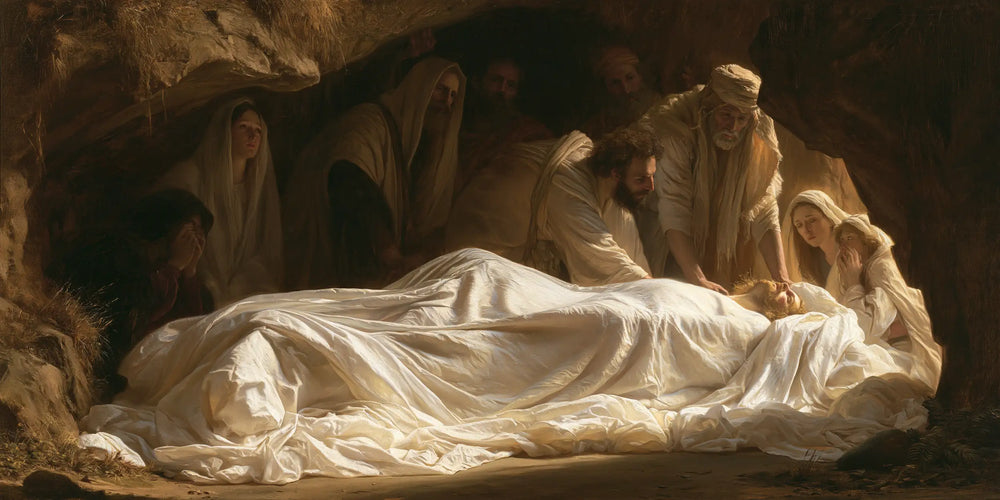 Entombment of Jesus Christ in Sacred Silence style, landscape Christian artwork no. 18