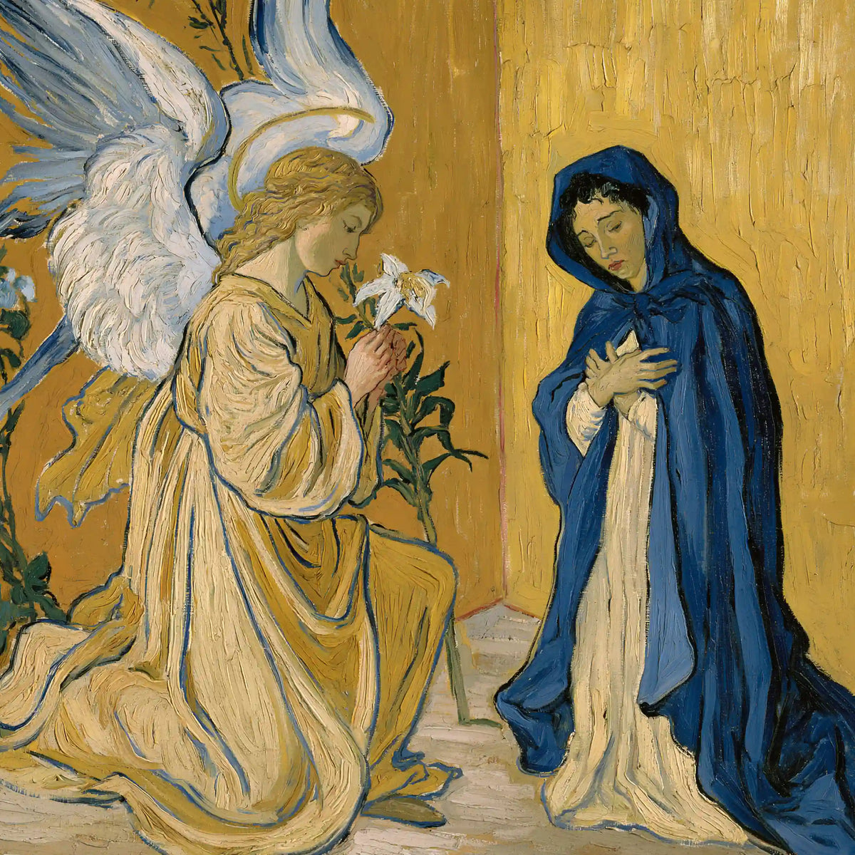 Gabriel's Message in Blue and Gold – Post-Impressionist Art · Square