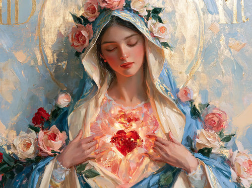 the Immaculate Heart of Mary in an impressionist atmosphere in Impressionist style, landscape Christian artwork no. 10