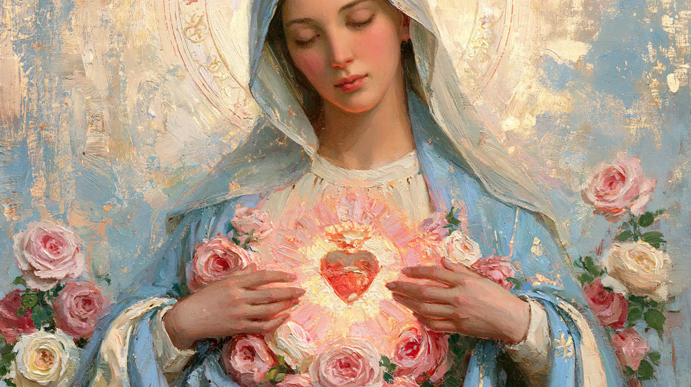 the Immaculate Heart of Mary in an impressionist atmosphere in Impressionist style, landscape Christian artwork no. 13
