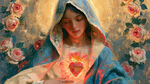 the Immaculate Heart of Mary in an impressionist atmosphere in Impressionist style, landscape Christian artwork no. 19
