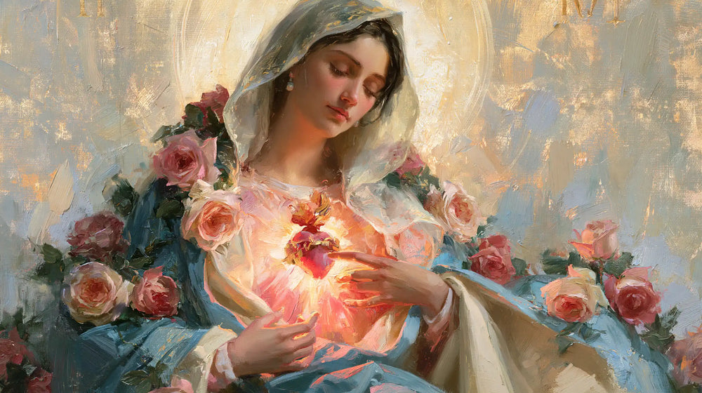 the Immaculate Heart of Mary in an impressionist atmosphere in Impressionist style, landscape Christian artwork no. 20