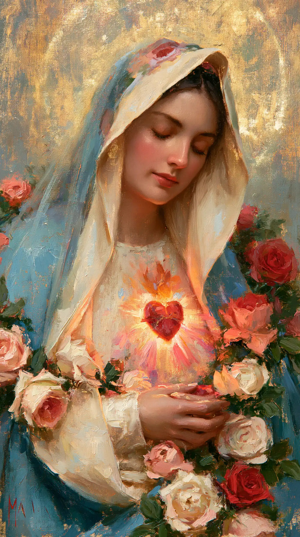 the Immaculate Heart of Mary in an impressionist atmosphere in Impressionist style, portrait Christian artwork no. 9