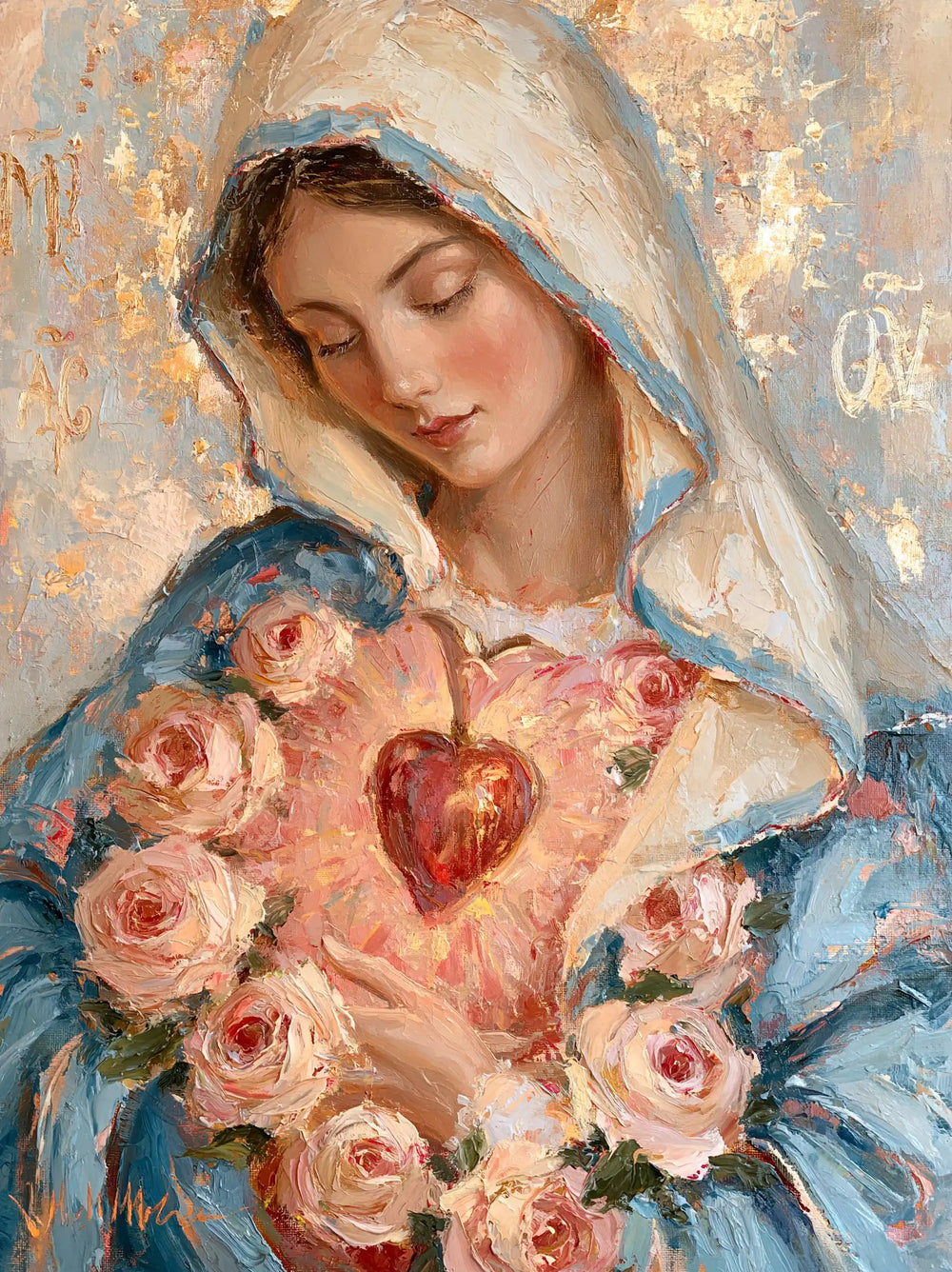 the Immaculate Heart of Mary in an impressionist atmosphere in Impressionist style, portrait Christian artwork no. 14