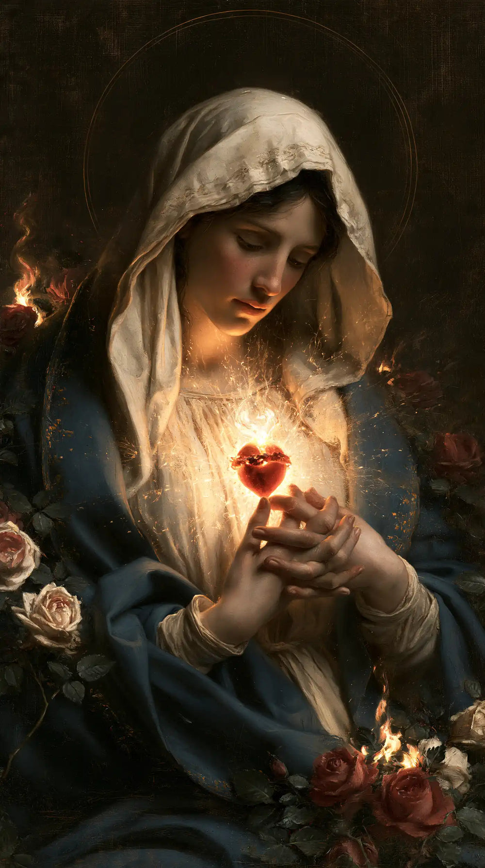 Mary and her Immaculate Heart surrounded by divine light in Mary as Divine Light style, portrait Christian artwork no. 7