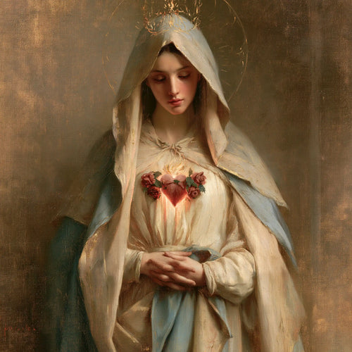 the peace and purity of the Immaculate Heart of Mary in Peace and Purity of Mary's Heart style, square Christian artwork no. 4