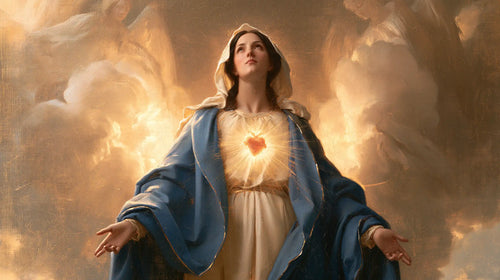 the Immaculate Heart of Mary in a monumental sacred view in Sacred Monumental View style, landscape Christian artwork no. 10