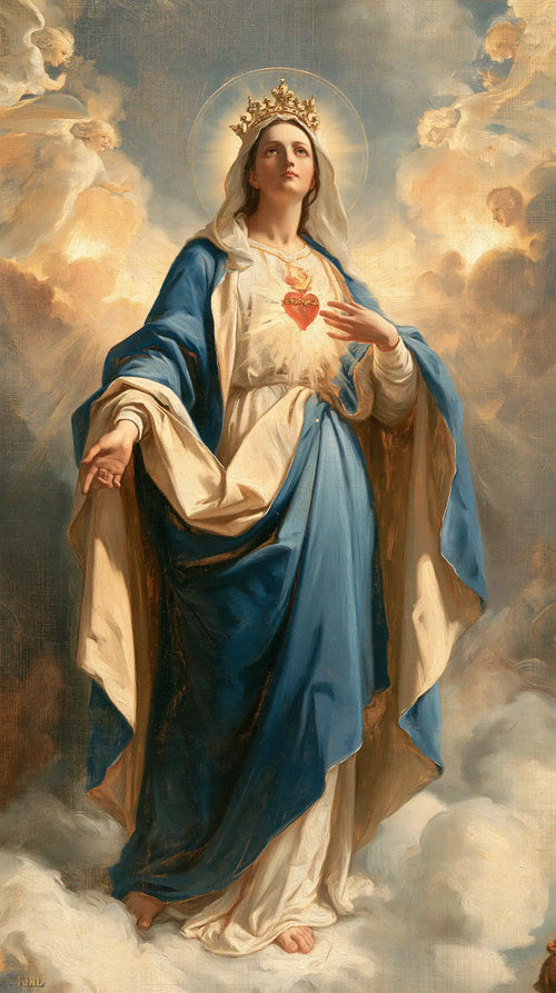 the Immaculate Heart of Mary in a monumental sacred view in Sacred Monumental View style, portrait Christian artwork no. 2