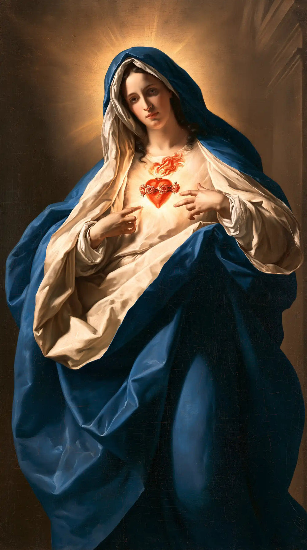 the Immaculate Heart of Mary in a theatrical Baroque scene in Theatrical Baroque style, portrait Christian artwork no. 8