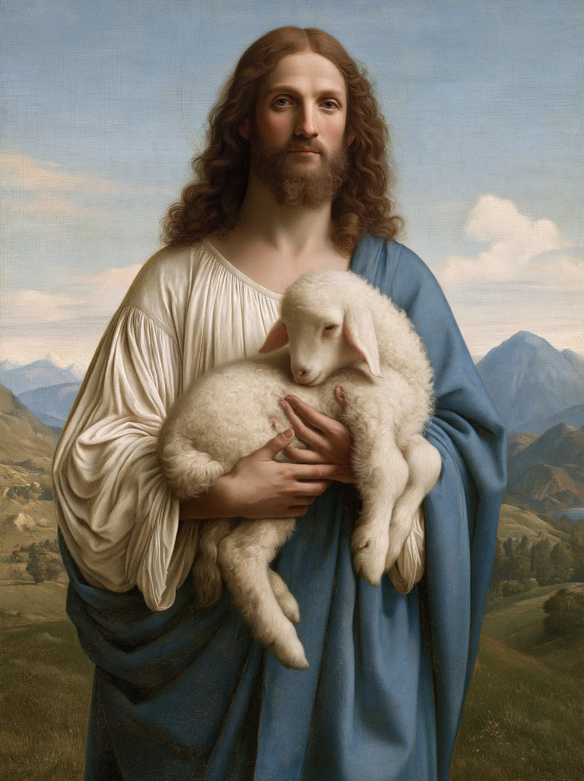 Jesus and the Lamb — The Vigil in Soft Blue Folds