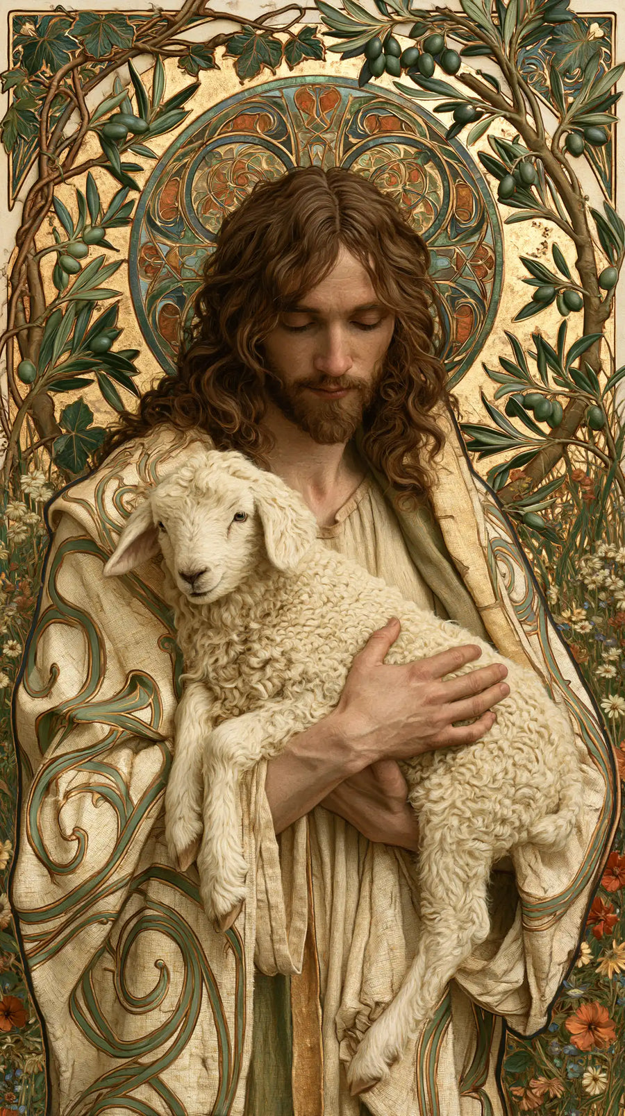 Jesus and the Lamb - Sacred Art Nouveau · Portrait n° 5