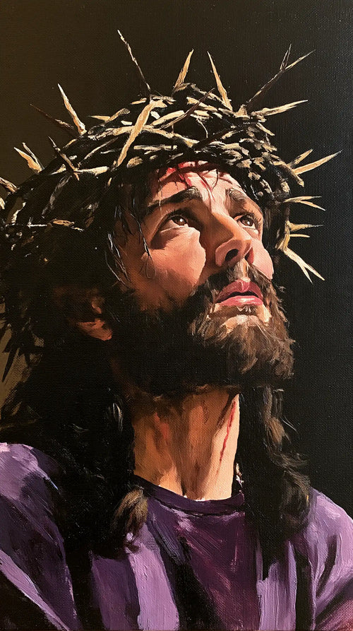 Jesus crowned with thorns in a minimalist composition in Contemporary Minimalism style, portrait Christian artwork no. 2