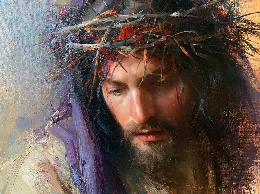 Jesus Crowned with Thorns — The Lowered Gaze in Dawn Strokes
