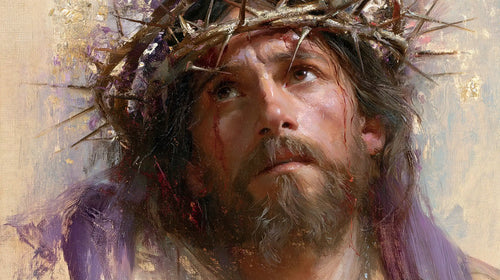 Jesus crowned with thorns in an impressionist atmosphere in Impressionist style, landscape Christian artwork no. 14