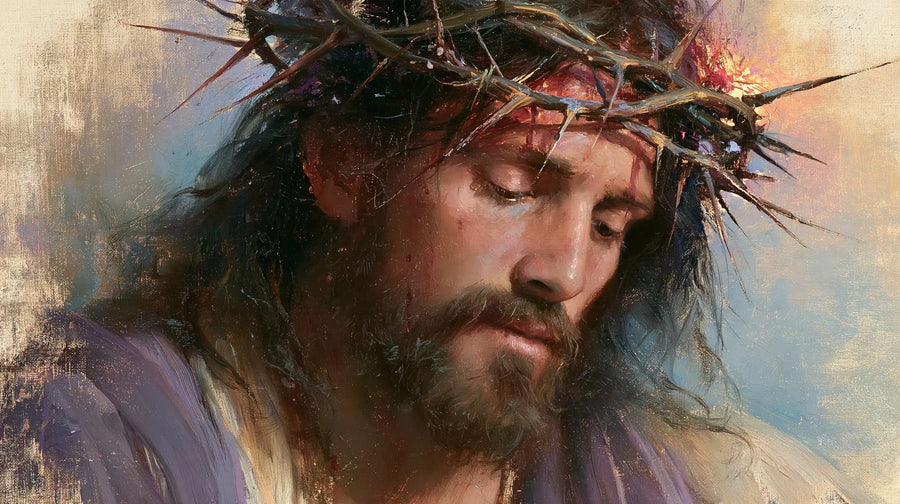 Jesus Crowned with Thorns — The Bowed Head in the Pastel Sky