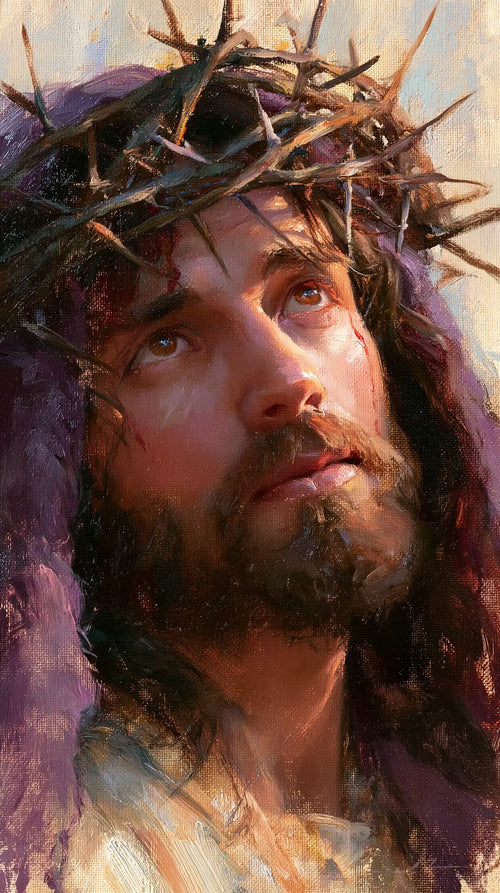 Jesus crowned with thorns in an impressionist atmosphere in Impressionist style, portrait Christian artwork no. 4