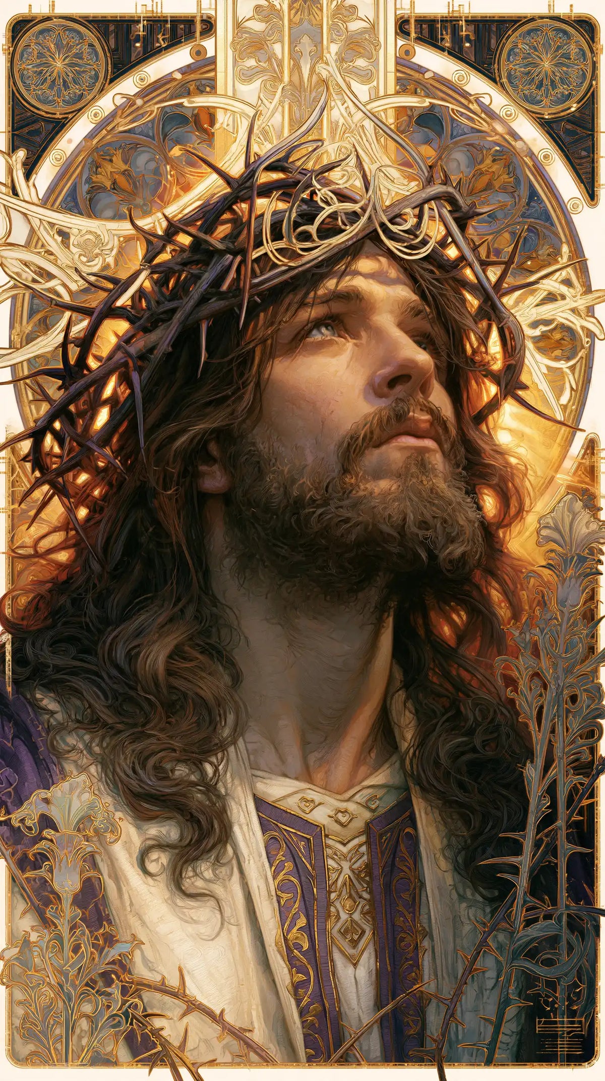 Jesus Crowned with Thorns — The Gaze beneath the Gold-Starred Vault