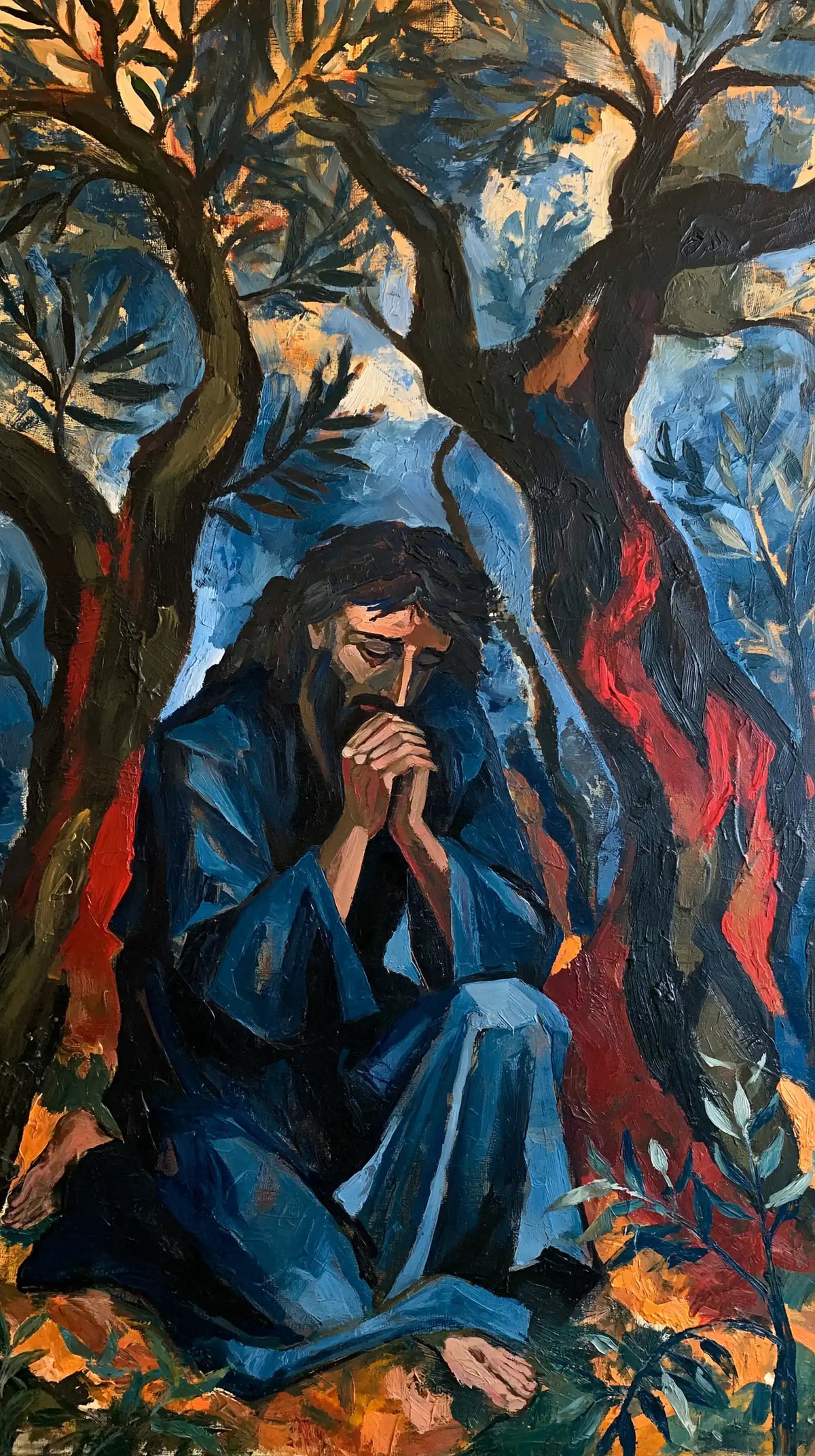 Jesus in Gethsemane — Prayer upon Fiery Leaves