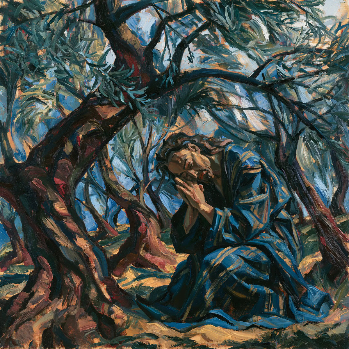 Jesus in Gethsemane — Reverence beneath Bowing Boughs